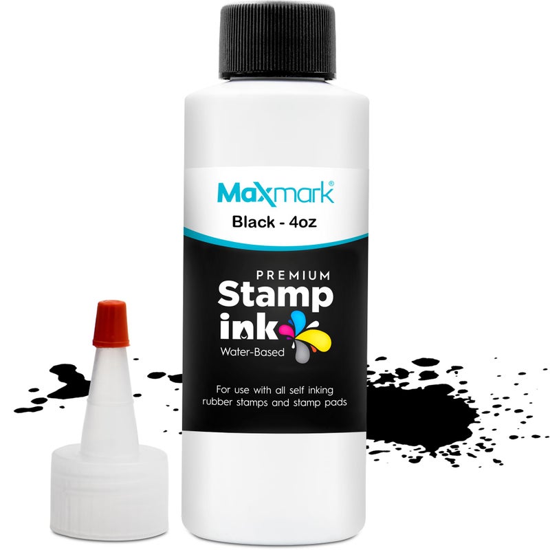 MaxMark Premium Refill Ink with Control Tip Bottle for Self-Inking Stamps, Black Color - 4 oz. - Image 1
